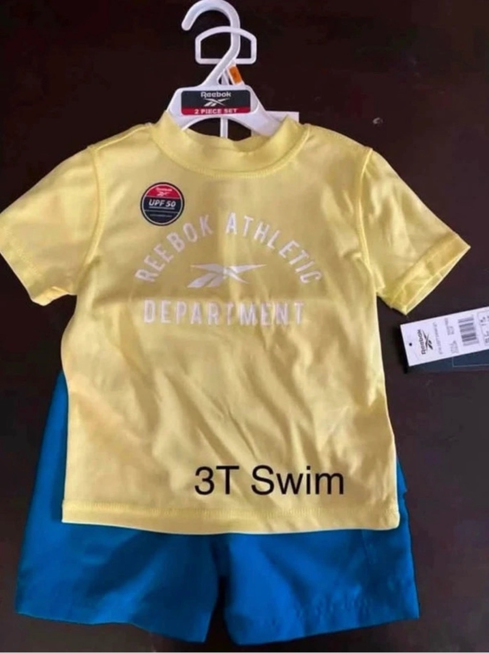 Reebok Kids Yellow Rash Guard and Blue Swim Shorts - 3T